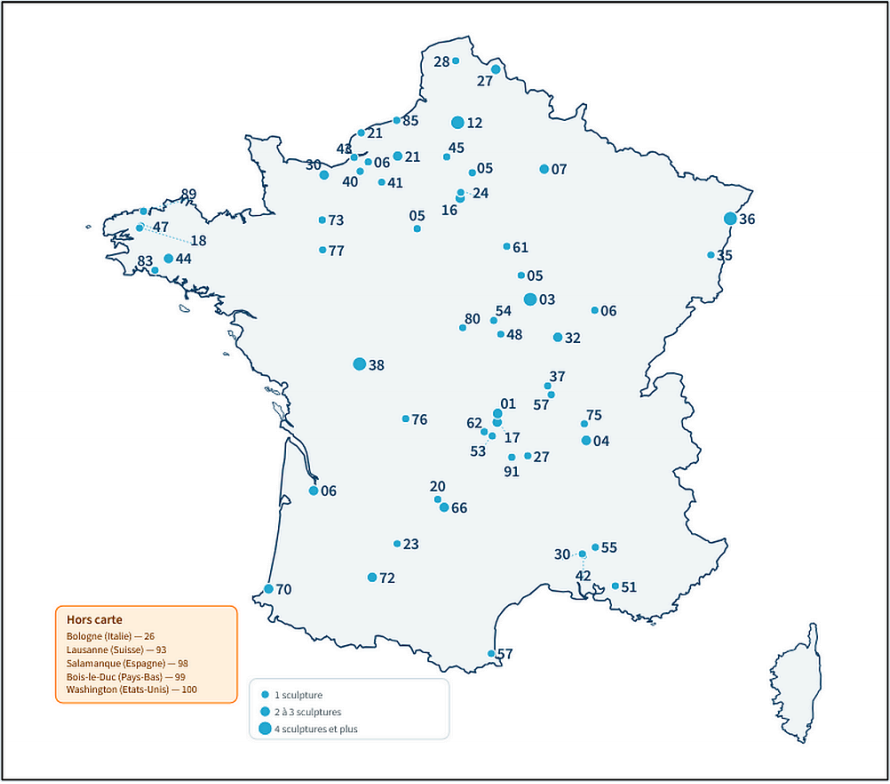 Carte des lieux où se trouvent les sculptures du livre