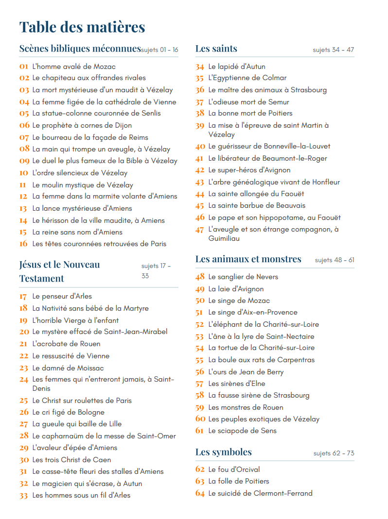 Table des matières du livre, première partie